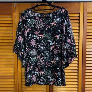 Bobeau Black Floral Women's Blouse